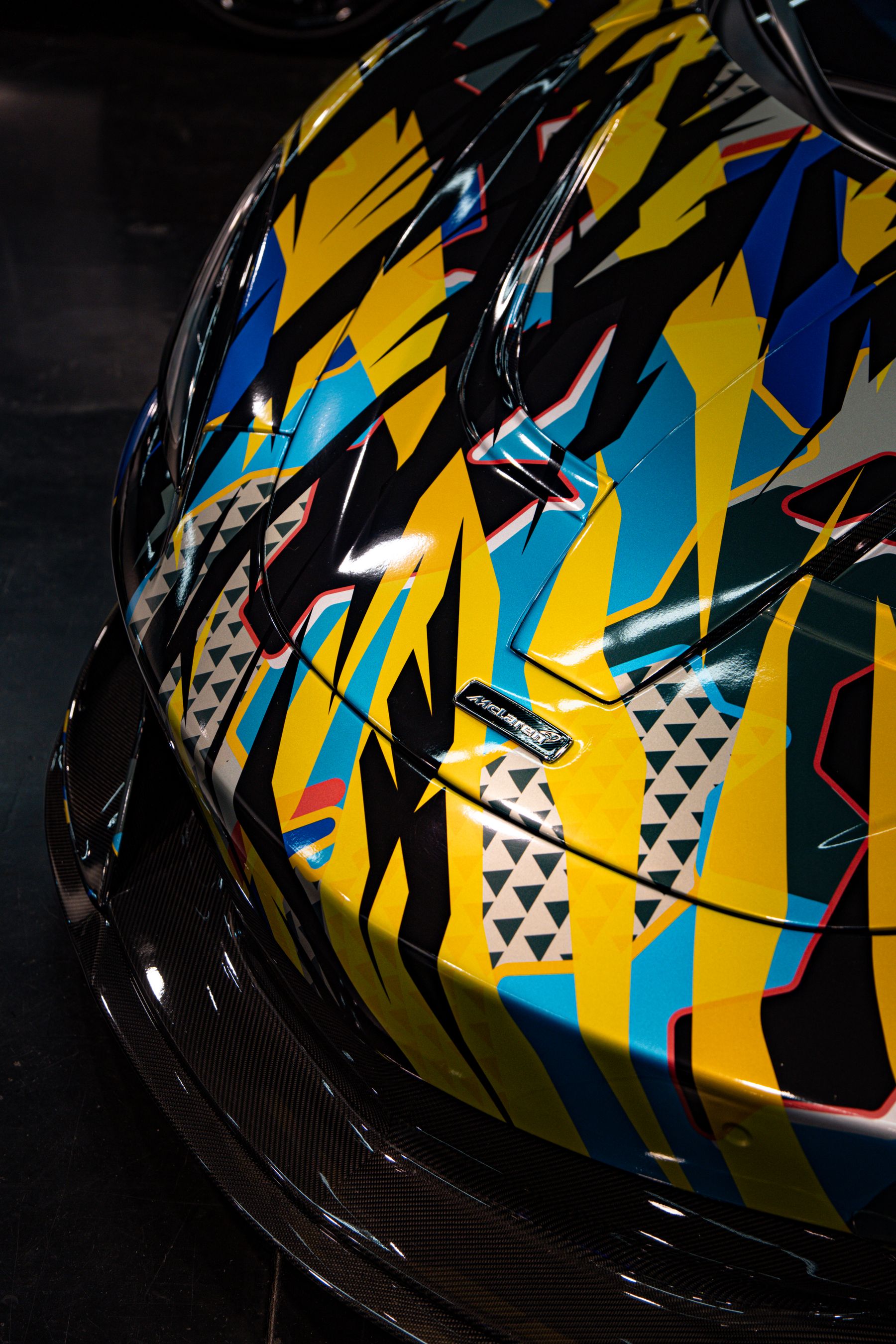 Patterned paint finish on a car bonnet